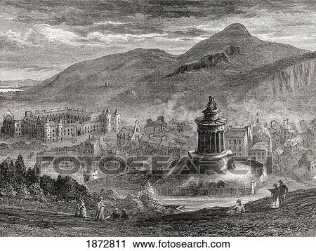 Stock Image - View Over Edinburgh, Scotland From The Burns Monument On Calton Hill. From The Book Scottish Pictures Drawn With Pen And Pencil By Samuel G. Green Published 1886.. Fotosearch