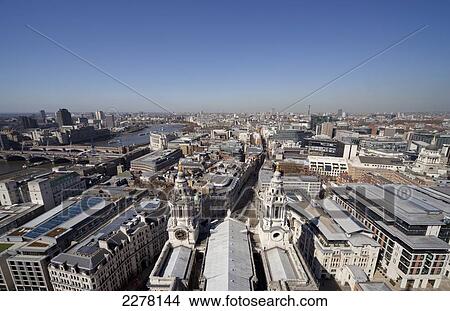 View over London from the roof of St Paul's Cathedral; London, England View Large Photo Image Picture - View over London from the roof of St Paul's Cathedral; London, England. Fotosearch