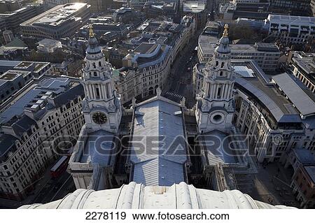 Stock Photo - View over London from the roof of St Paul's Cathedral; London, England. Fotosearch