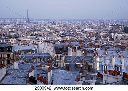 Stock Image - View over Paris at dawn; France. Fotosearch