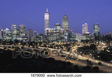Stock Image - View Over Perth At Night. Fotosearch