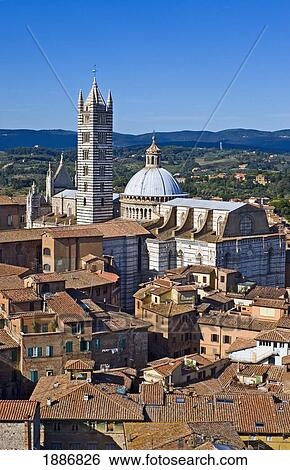Stock Photograph - View Over Siena With Duomo. Fotosearch