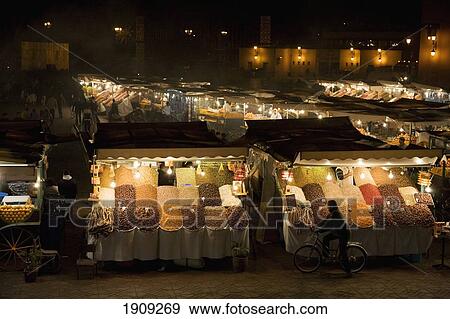 View Over Stalls Lit Up At Night In Djemaa El Fna, Marrakesh, Morocco View Large Photo Image Stock Photo - View Over Stalls Lit Up At Night In Djemaa El Fna, Marrakesh, Morocco. Fotosearch