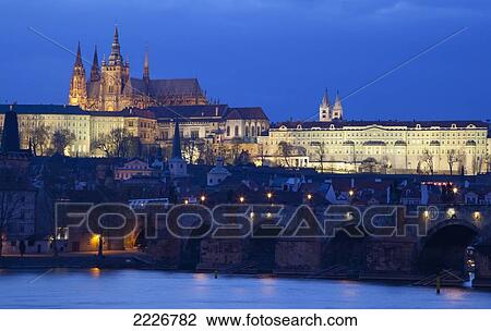 View over the River Vltava and the Charles Bridge towards the Castle District (Hradcany), Prague, Czech Republic, Europe View Large Photo Image Stock Image - View over the River Vltava and the Charles Bridge towards the Castle District (Hradcany), Prague, Czech Republic, Europe. Fotosearch