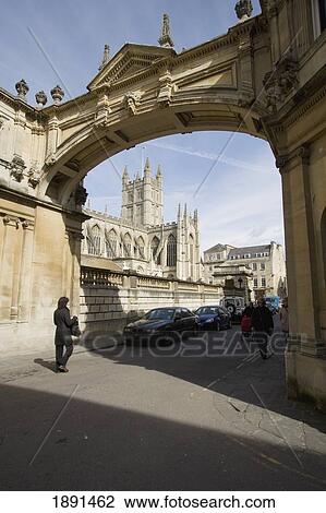 Stock Image - View Through Arch In York Street At Bath Abbey. Fotosearch