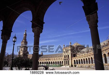 Stock Photo - View Through Arched Colonnade At Plaza De Espana. Fotosearch