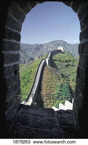 Stock Image - View Through Arched Window At Great Wall Of China. Fotosearch