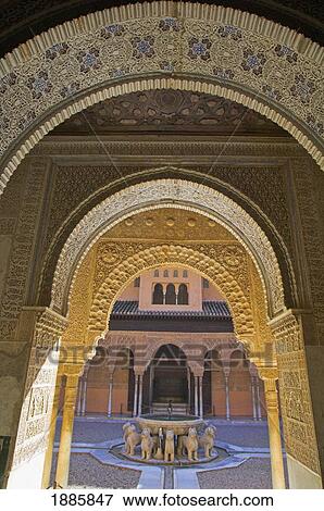 View Through Arches Towards Courtyard Of Alhambra View Large Photo Image Stock Photo - View Through Arches Towards Courtyard Of Alhambra. Fotosearch