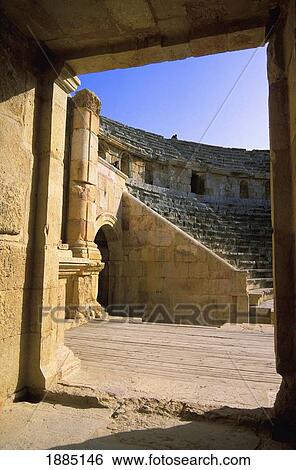 Stock Photograph - View Through Doorway Of Jerash Amphitheatre. Fotosearch