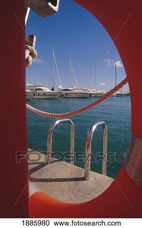 View Through Life Ring, Palma Marina View Large Photo Image Stock Image - View Through Life Ring, Palma Marina. Fotosearch
