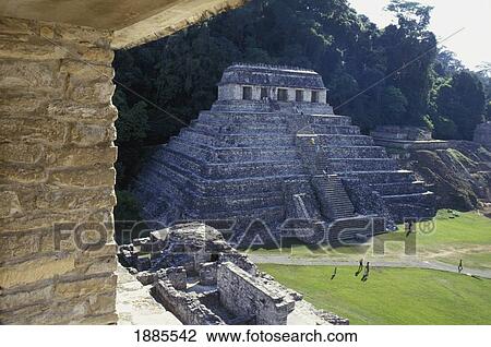 Stock Image - View Through Window Of Pyramid At Palenque Ruins. Fotosearch