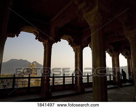 Stock Photo - View To Mountains From Amber Fort; Amber, Jaipur, Rajasthan, India. Fotosearch