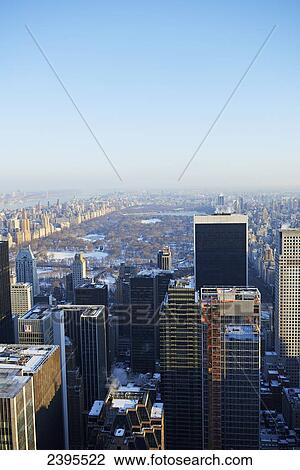Stock Image - View towards Central Park from Top of the Rock, Rockefeller Centre; New York City, New York, United States of America. Fotosearch