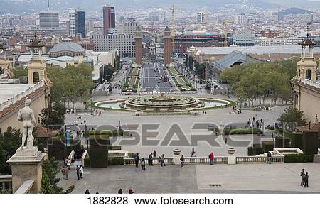Stock Photo - View Towards Placa D'espanya; Barcelona, Spain. Fotosearch