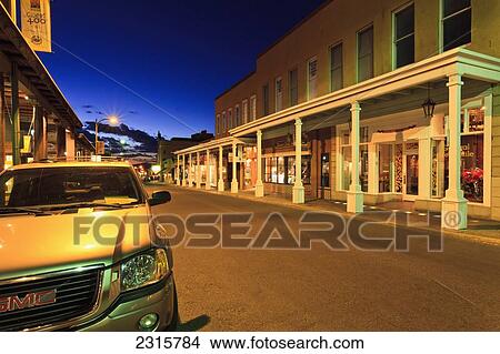View west along West San Francisco Street at dusk in downtown; Santa Fe, New Mexico, USA View Large Photo Image Picture - View west along West San Francisco Street at dusk in downtown; Santa Fe, New Mexico, USA. Fotosearch