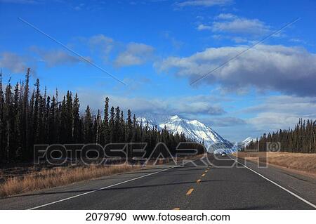 View While Driving Down The Alaska Highway Towards Haines Junction, Yukon. The St. Elias Mountains Are Seen In The Distance. View Large Photo Image Stock Image - View While Driving Down The Alaska Highway Towards Haines Junction, Yukon. The St. Elias Mountains Are Seen In The Distance.. Fotosearch