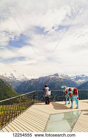 Stock Photography - Viewing platform at Harder Kulm; Interlaken, Bernese Oberland, Switzerland. Fotosearch