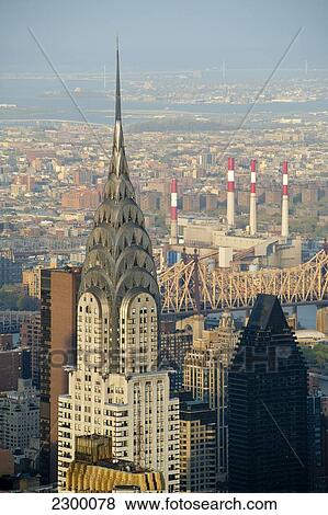 Stock Photo - Views Of Manhattan And Crysler Building From The Top Of The Empire State Building, New York, Usa. Fotosearch