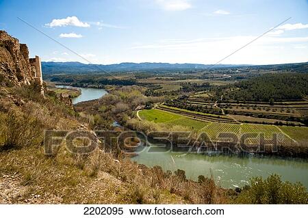 Stock Photography - Views Of Miravet And Ebro River From The Castle, Miravet, Tarragona, Spain. Fotosearch