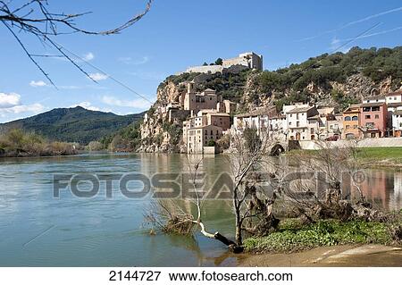 Stock Photo - Views Of Miravet, Ebro River And Castle, Miravet, Tarragona, Spain. Fotosearch
