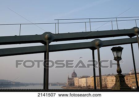 Stock Photo - Views Of The Hngarian Parliament From The Chain Bridge, Budapest, Hungary. Fotosearch