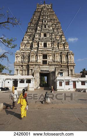Stock Image - Vijayanagara ruins, Virupaksha Temple; Hampi, Karnataka, India. Fotosearch