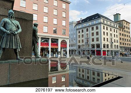 Stock Photo - Viking Statue In The Main Square Torgallmenningen; Bergen Norway. Fotosearch