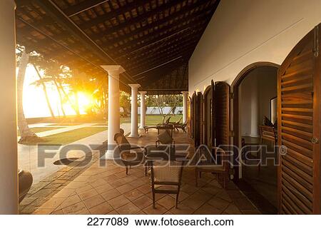 Stock Photo - Villa If at dusk, near Unawatuna; Thalpe, Sri Lanka. Fotosearch
