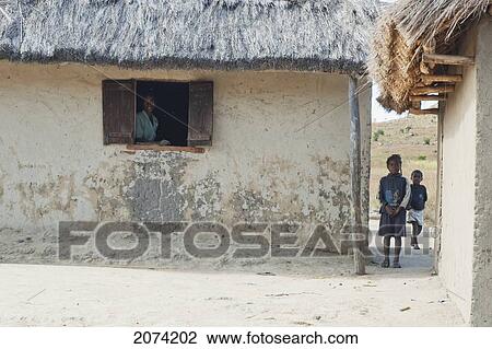 Stock Image - Village Along The Road Between Ranohira & Ambalavao, Fianarantsoa Province, Madagascar. Fotosearch