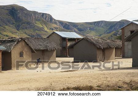 Stock Image - Village Along The Road Between Ranohira & Ambalavao, Fianarantsoa Province, Madagascar. Fotosearch
