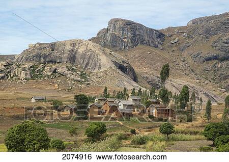 Stock Photograph - Village Along The Road Between Ranohira & Ambalavao, Fianarantsoa Province, Madagascar. Fotosearch