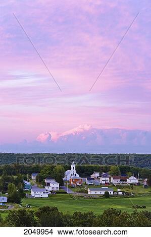 Village And Colourful Sky At Dusk, Bas-Saint-Laurent Region, Auclair, Quebec View Large Photo Image Picture - Village And Colourful Sky At Dusk, Bas-Saint-Laurent Region, Auclair, Quebec. Fotosearch
