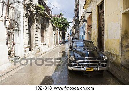 Vintage Car Parked In Street View Large Photo Image Stock Photo - Vintage Car Parked In Street. Fotosearch
