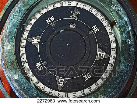 Stock Image - Vintage old-fashioned magnetic compass. Fotosearch