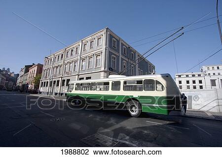 Stock Image - Vintage Trolley Bus, Valparaiso, Valparaiso Region, Chile. Fotosearch