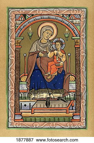 Stock Photo - Virgin And Child, 13Th Century. From The Book Short History Of The English People By J. R. Green, Published London 1893. Fotosearch