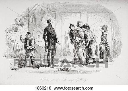 Visitors At The Shooting Gallery. Illustration By Phiz (Hablot Knight Browne) 1815-1882. From The Book Bleak House By Charles Dickens. Published London 1853. View Large Photo Image Stock Photo - Visitors At The Shooting Gallery. Illustration By Phiz (Hablot Knight Browne) 1815-1882. From The Book Bleak House By Charles Dickens. Published London 1853.. Fotosearch