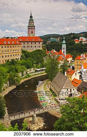 Vltava River And The Old Town; Chesky Krumlov Jihocesky Czech Republic View Large Photo Image Stock Photograph - Vltava River And The Old Town; Chesky Krumlov Jihocesky Czech Republic. Fotosearch