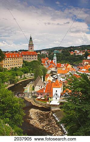 Vltava River And The Old Town; Chesky Krumlov Jihocesky Czech Republic View Large Photo Image Stock Photography - Vltava River And The Old Town; Chesky Krumlov Jihocesky Czech Republic. Fotosearch