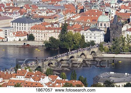 Stock Photo - Vltava River, Charles Bridge, Prague, Czech Republic. Fotosearch