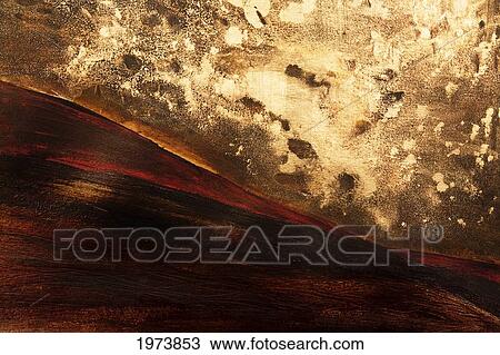 Stock Image - Volcano Sunrise, Abstract Sunrise With Golden Sky (Acrylic Painting).. Fotosearch