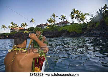 Wailea, Hawaii, Usa, Hawaiian Men Paddling A Canoe View Large Photo Image Stock Photo - Wailea, Hawaii, Usa, Hawaiian Men Paddling A Canoe. Fotosearch