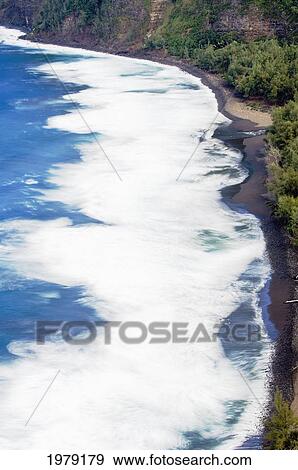 Waipio Valley black sand beach and surf; Island of Hawaii, Hawaii, United States of America View Large Photo Image Stock Photo - Waipio Valley black sand beach and surf; Island of Hawaii, Hawaii, United States of America. Fotosearch
