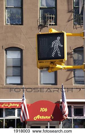 Stock Image - Walk Signal In Soho, Lower Manhattan. Fotosearch