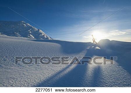 Stock Image - Walker going through heavy snow up Beinn Respiol, Ardnamurchan peninsula; Highlands, Scotland. Fotosearch