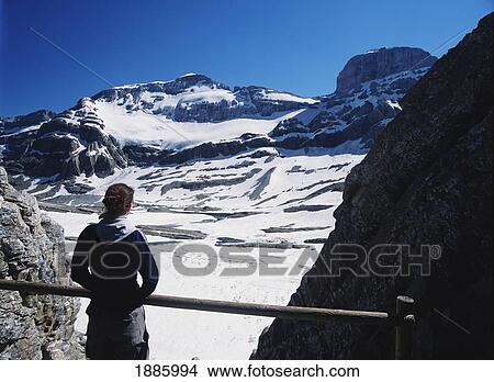 Walker Looking Out From Refuge De Breche De Tuquerouye Towards Mount Perdido View Large Photo Image Picture - Walker Looking Out From Refuge De Breche De Tuquerouye Towards Mount Perdido. Fotosearch