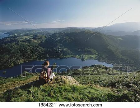 Walker Resting Above Rydal Water View Large Photo Image Stock Image - Walker Resting Above Rydal Water. Fotosearch