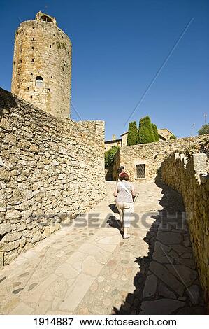Stock Photo - Walking In Medieval Village Of Pals. Fotosearch