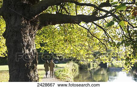 Stock Photo - Walking on the Itchen River navigation canal, the water meadows; Winchester, Hampshire, England. Fotosearch