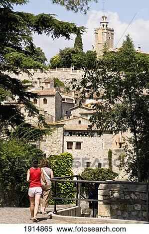 Stock Photography - Walking To Medieval Besalu Village. Fotosearch
